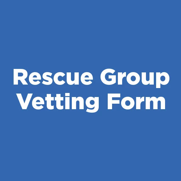 White bold text on a blue background reads, Rescue Group Vetting Form.